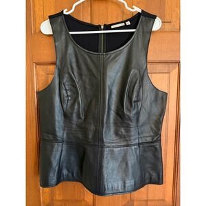 Halogen Sleeveless Leather Tank Womens XL Black Knit Back Zip Peplum Fit